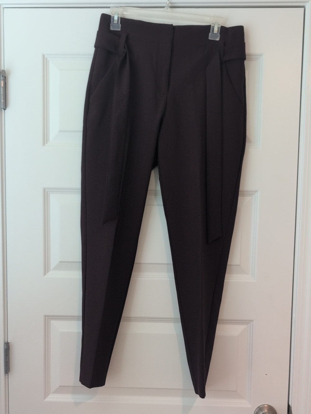 High-Waist Tailored Deep Plum Tapered Pants with Self-Tie Waist